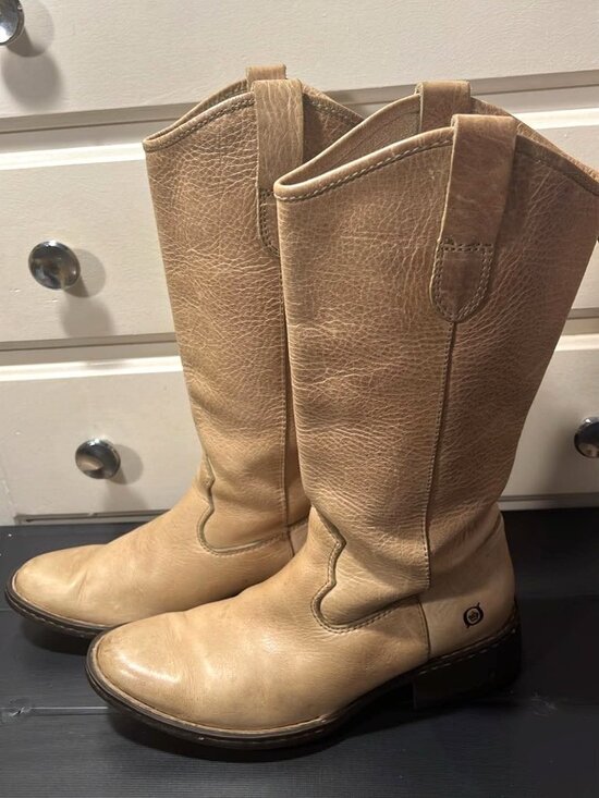 Born Shoes - Born Tan Grain Leather Mid-Calf Pull-On Boots Size 8